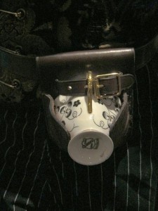 Teacup holster worn by one of the tea duellists